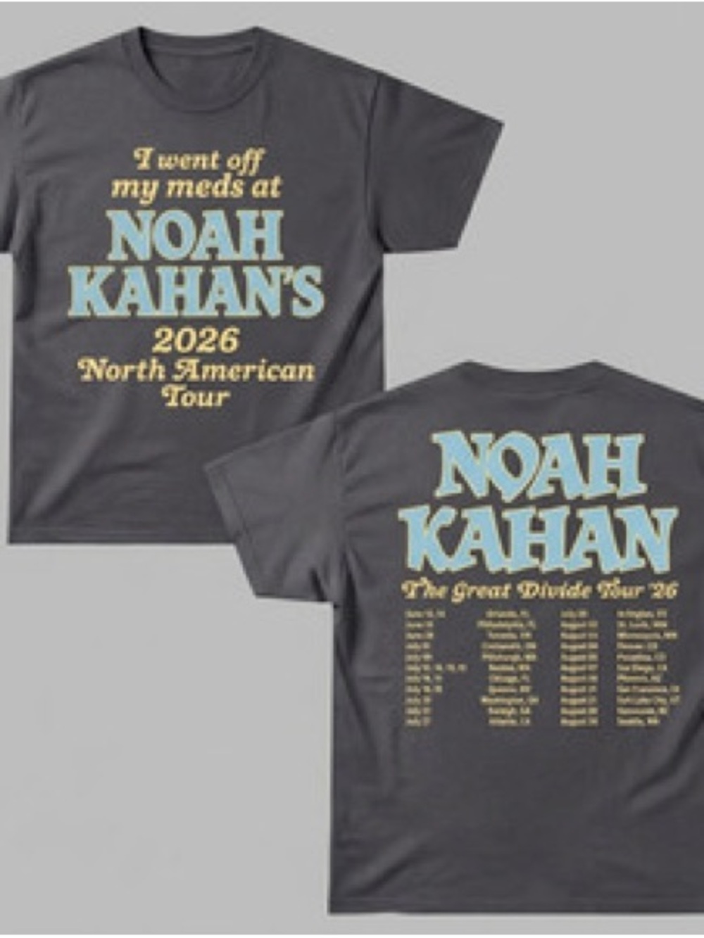 Noah Kahan Charcoal Short Sleeve Tour Tee - 2026